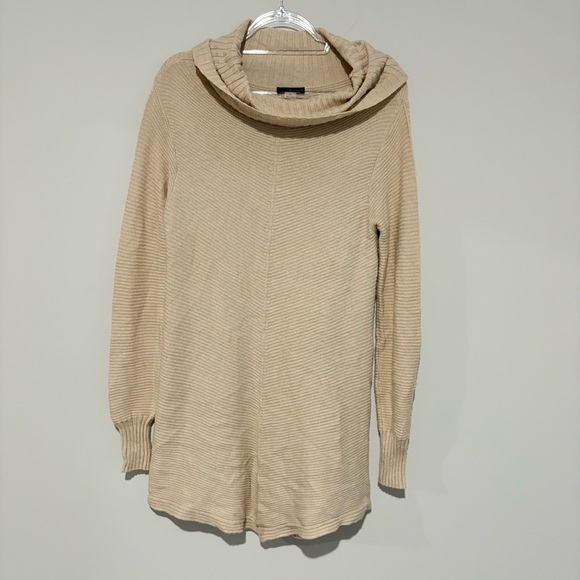 Renuar‎ Ribbed cowl neck curved hem tunic sweater tan size medium - Picture 1 of 6